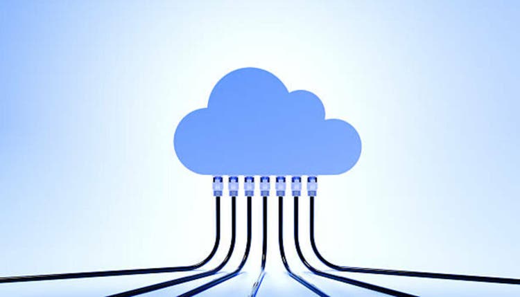 Floating Cloud Symbol Linked to Multiple Ethernet Cables – Digital Network Concept