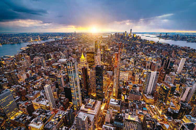 Breathtaking Aerial View of Manhattan Skyline at Sunset in New York City