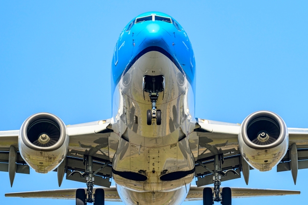Boeing 737 of KLM landing at Schiphol Amsterdam Airport
