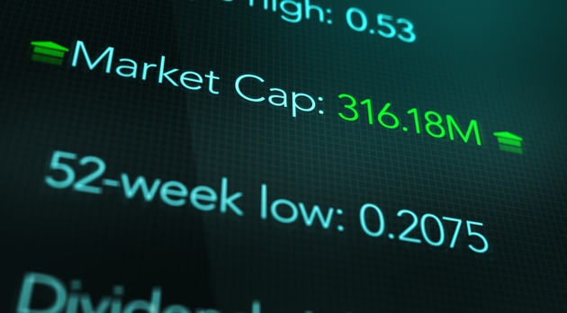 Camera pans across a positive stock market cap in investing interface
