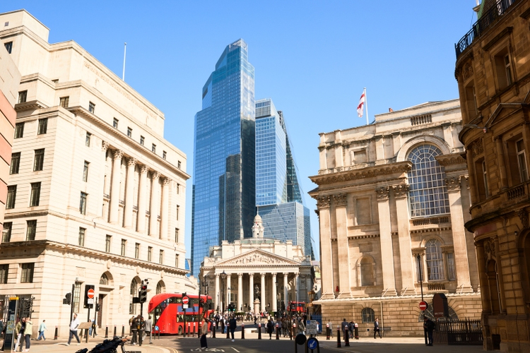Busy Bank District in London