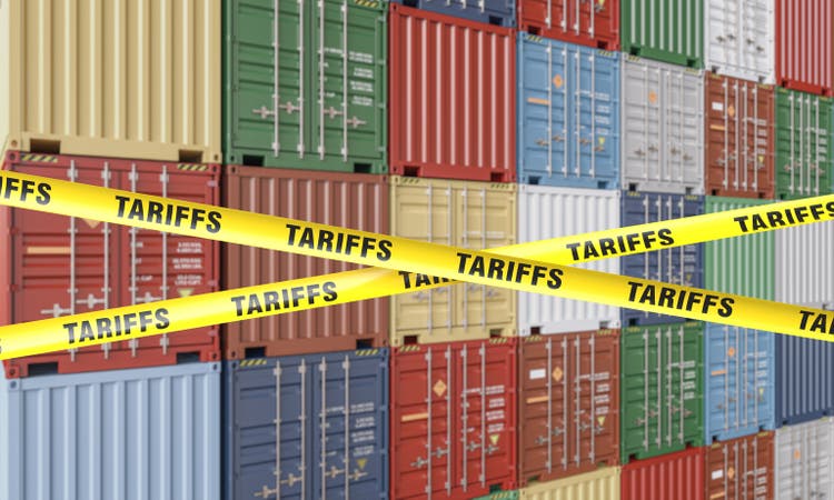 Tariffs blocking international trade with cargo containers