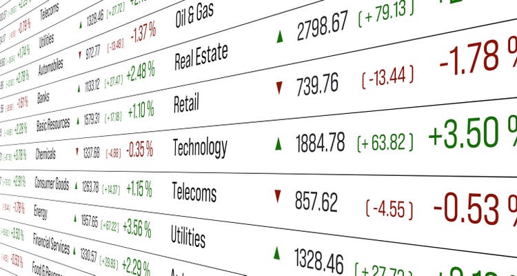 Stock market and exchange, sector index data, prices and changes.