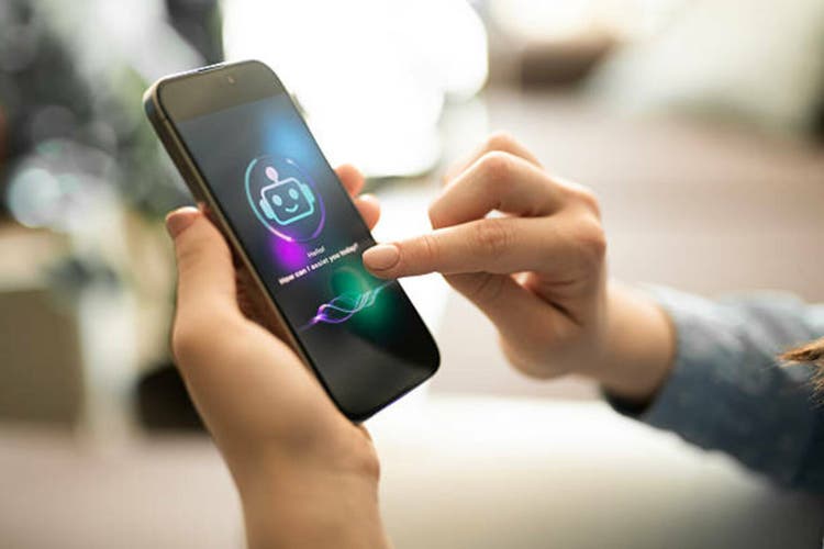 Woman using AI chatbot.