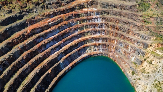 An abandoned uranium mine in the Australian vastness, seen from above