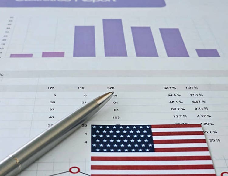 Statistical report showcasing data analysis with United States flag