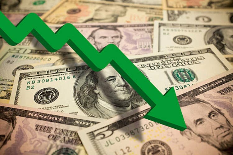 Money finance growth chart stock market with dollar moving down