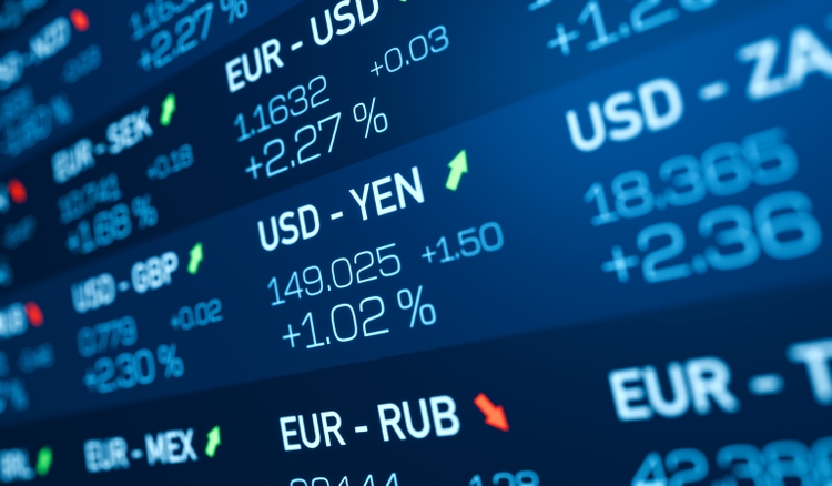 Rising US dollar to Japanese yen, close up currency exchange rates.