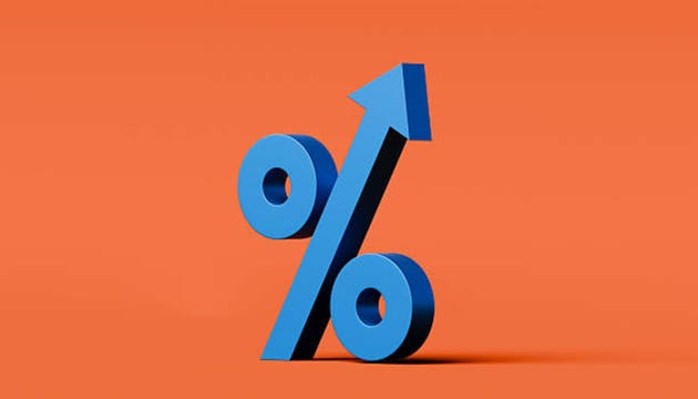 Percentage Symbol with Slash Replaced by Upward Arrow Representing Rising Interest Rates and Financial Growth