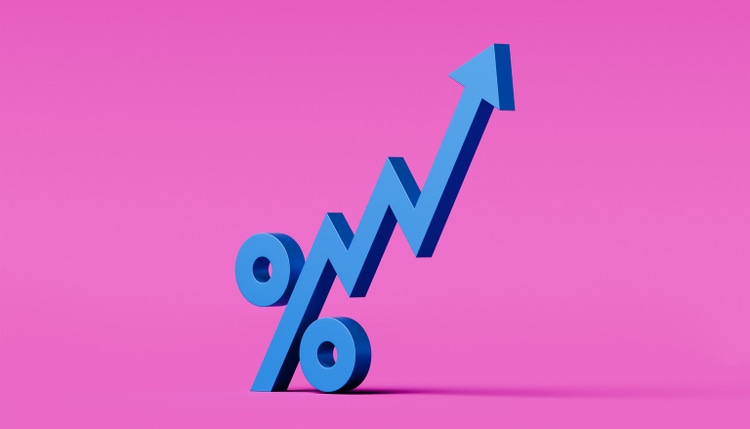 Percentage Symbol with Slash Transforming into Upward Growth Graph Representing Financial Gains and Market Trends