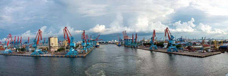The busy port of Tanjung Perak (Tanjung Priok), the harbor of Jakarta, Indonesia