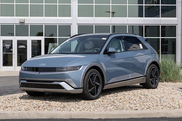 Hyundai IONIQ 5 AWD Electric SUV at a dealership. Hyundai offers the IONIQ5 with up to 303 miles driving range. MY:2025