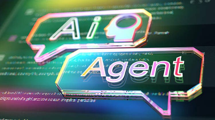 AI agent - text on abstract transparent speech bubbles. Machine Learning Concepts. AI - Artificial Intelligence digital concept. LLM large language model. chat bot. Agentic AI