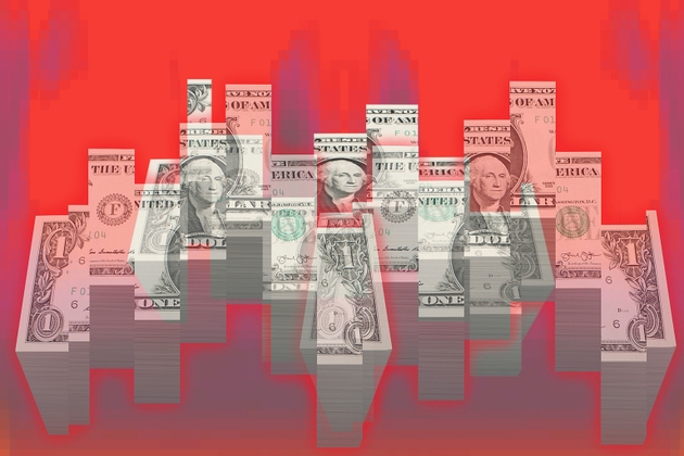 Abstract graphic bar graph with US paper currency - Red