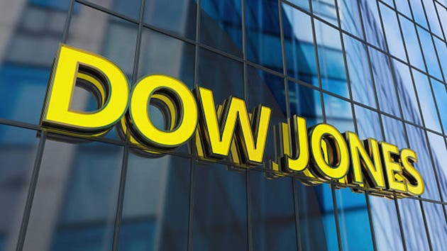 Dow Jones Sign on a Modern Building"s Window