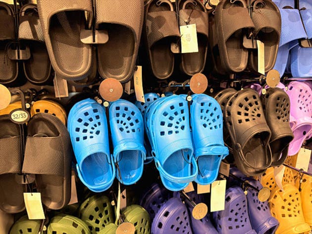Colorful plastic crocs shoes are sold in the store