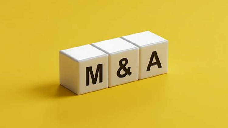 M&A - concept waiting for mergers and acquisitions.3D rendering on yellow background.