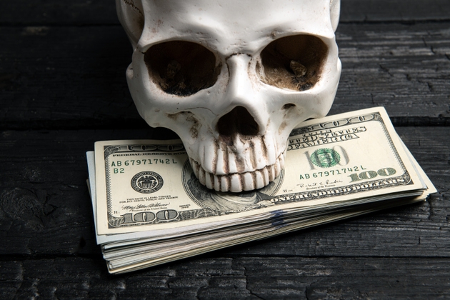 Skull with Dollar Bills - Money and Death Symbolism