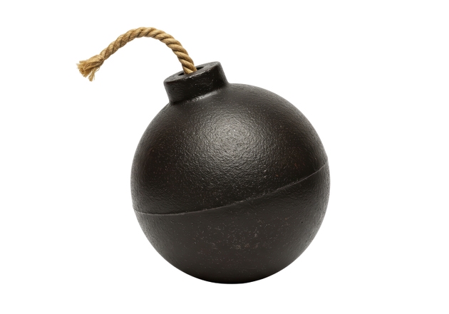 Isolated Old-Fashioned Black Bomb with Lit Fuse
