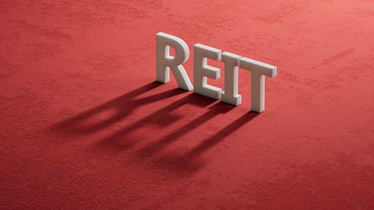 Word reit on shadow of 3d charcaters with copy space.close up of shadow of 3d charcaters,Business Concept.3D rendering on red background.