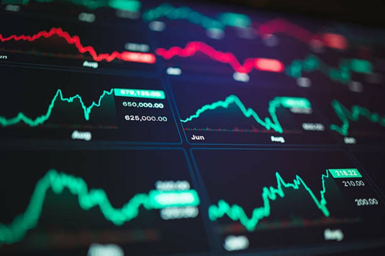 blue digital finance charts economic growth patterns: glowing lines representing business trends and future market forecasting