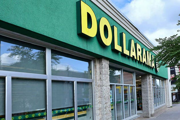 Exterior of a Dollarama store, Canada"s most popular chain of discount stores