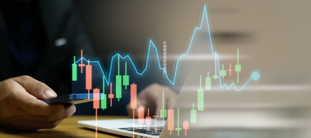 Businessman developing financial management strategies for business growth, graphs and charts, investing for growth according to exchange rates.