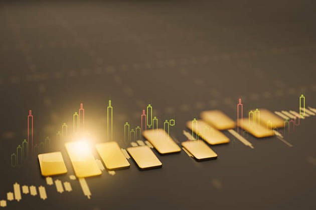 golden bar graph with with trading graph, gold trading.