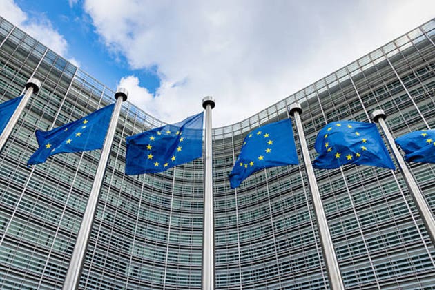 Brussels EU European Union Flags Waving Berlaymont Building European Commission