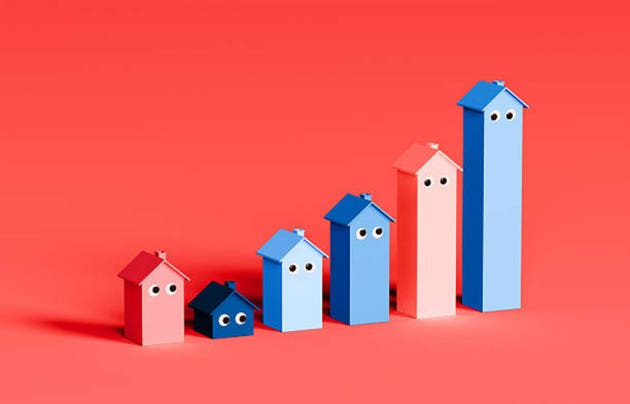 Playful Housing Growth Graph with Googly Eyes Representing Real Estate Trends and Market Growth