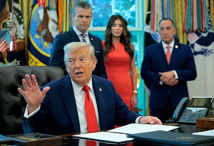 President Trump Signs Executive Orders In The Oval Office Of The White House