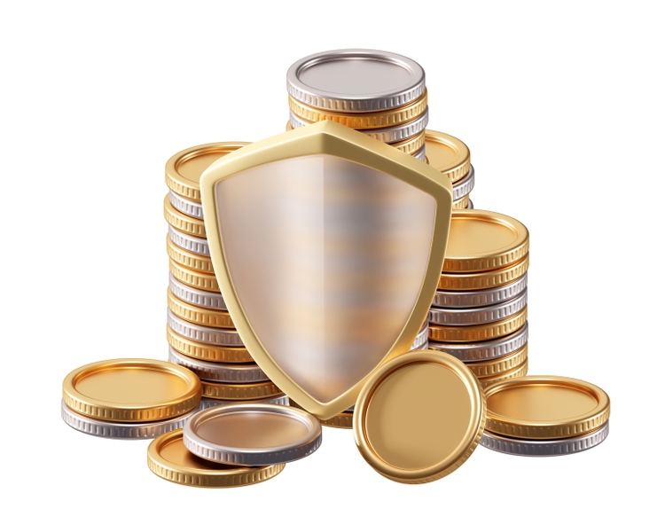 3D Financial Insurance Protection Isolated on White Background with Shield Security for Business and Finance