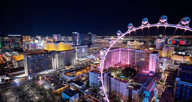 High Angle View of An Illuminated Las Vegas Cityscape on a Clear Night