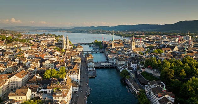 Drone Shot Looking South Over Lake Zurich