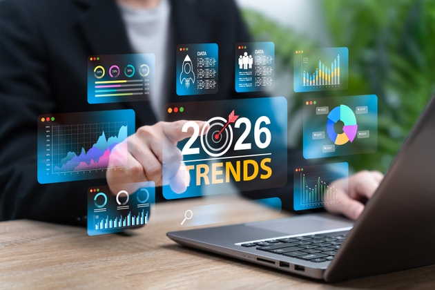 2026 Business Trend Forecast, Businesswoman Analyzing Future Market Trends, Corporate Strategy, Financial Prediction, Investment Planning, Digital Transformation, Growth Opportunities, Global Economic