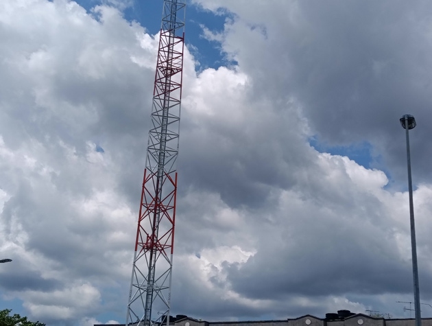 telecommunication tower and blue sky and cloud close up.4G and 5G