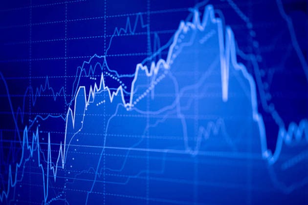Abstract financial graph illustrating fluctuating market trends on a dark background