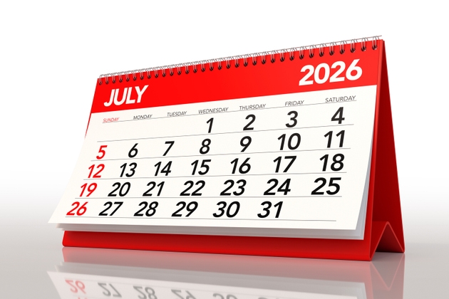 Red Desktop Calendar Showing July 2026 Month