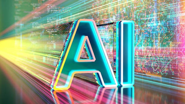 Close-up text of AI - artificial intelligence, machine learning concepts, and agentic AI technology.