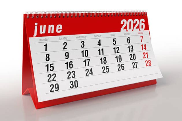 Red Desktop Calendar Showing June 2026 Month