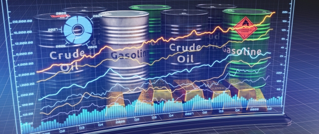 Transparent price screen for fossil fuel and gold with barrels & gold ingots in the background