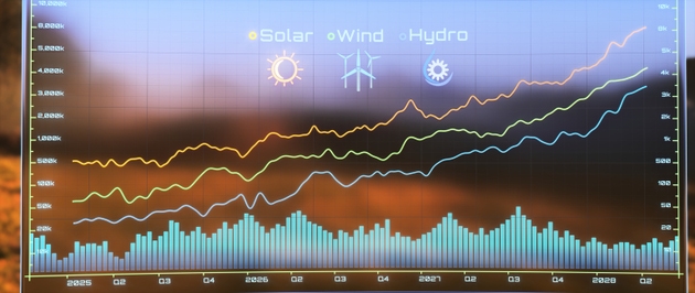 Renewable sources of energy line graph with timeline on a natural background