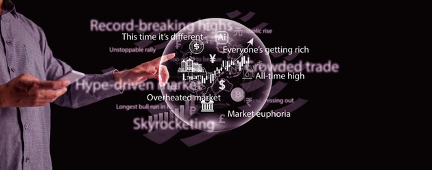 Global financial bubble showing banks, AI, bitcoin, and stock market icons inside a fragile sphere, symbolizing a coming banking crisis, and the risk of a bursting worldwide financial bubble.