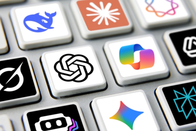Artificial Intelligence icons internet AI app application on computer keyboard