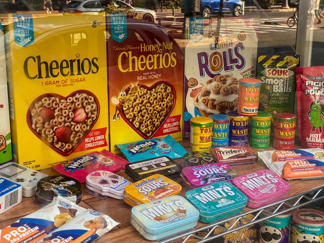 American snack food for sale at store window