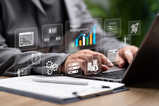 Project Management Concept, Businessman Planning Efficient Project Workflow, Monitoring Progress, Allocating Skilled Personnel, Financial Resources, Project Towards Successful Goal Achievement