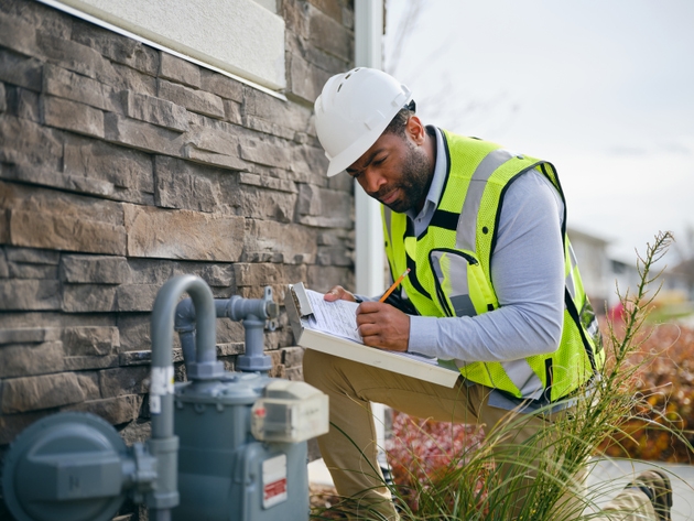 Technician Examining and Adjusting a Home Natural Gas Meter