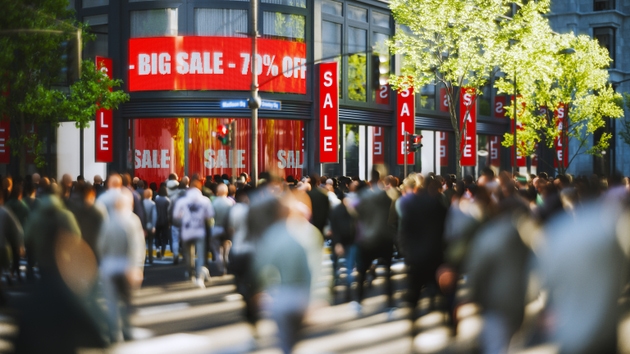 People crowded in front of a store