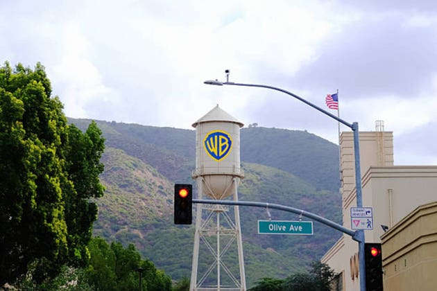 The Warner Bros. Studios Water Tower with logo street view.