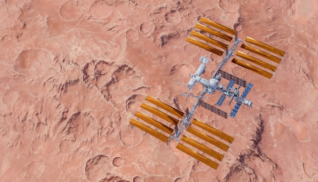 Solar-Powered Space Station Orbiting Mars Depicted in Highly Detailed Rendering